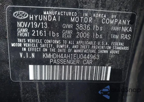 2014 Hyundai Elantra Sport z USA, uszkodzony, nr VIN KMHDH4AH1EU044963